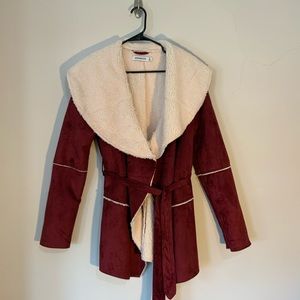 Fur lined burgundy suede jacket